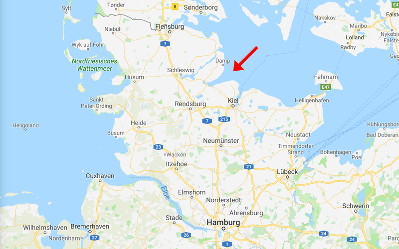Location of the Boknis Eck Observatory in Eckernförde Bay, Germany.
